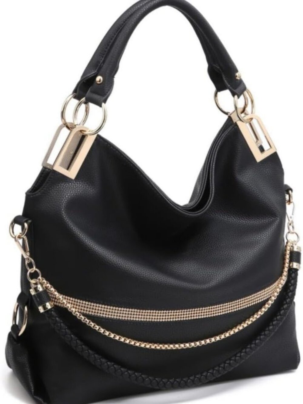Stylish Large Hobo Bag with Rhinestone Accents | Vegan Leather Tote Purse for